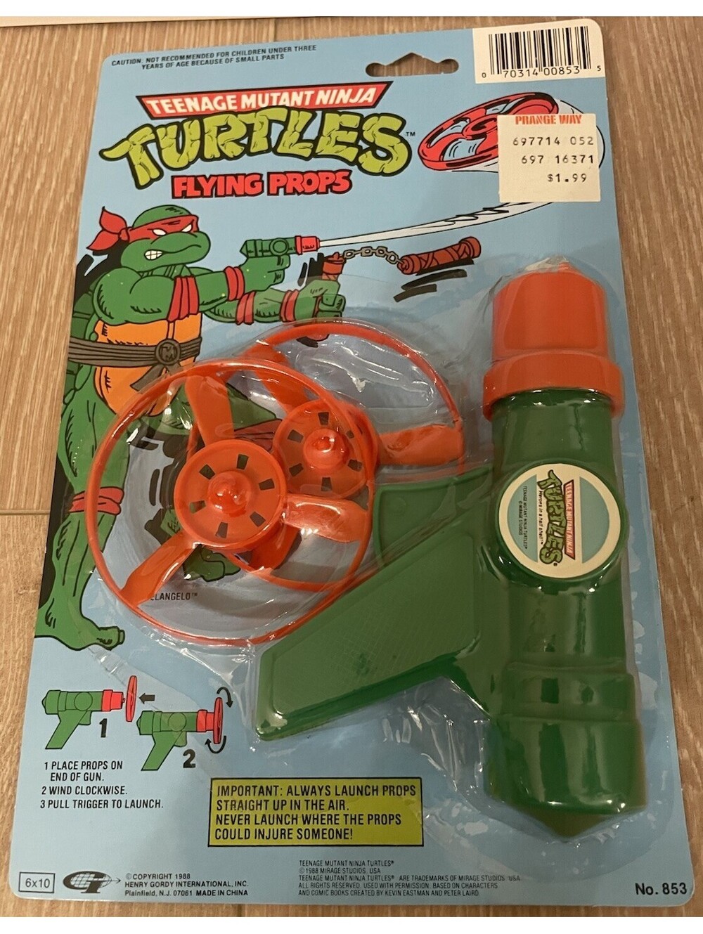 Vintage Teenage Mutant Ninja Turtles Flying Props 1988 Spin Gun NIB